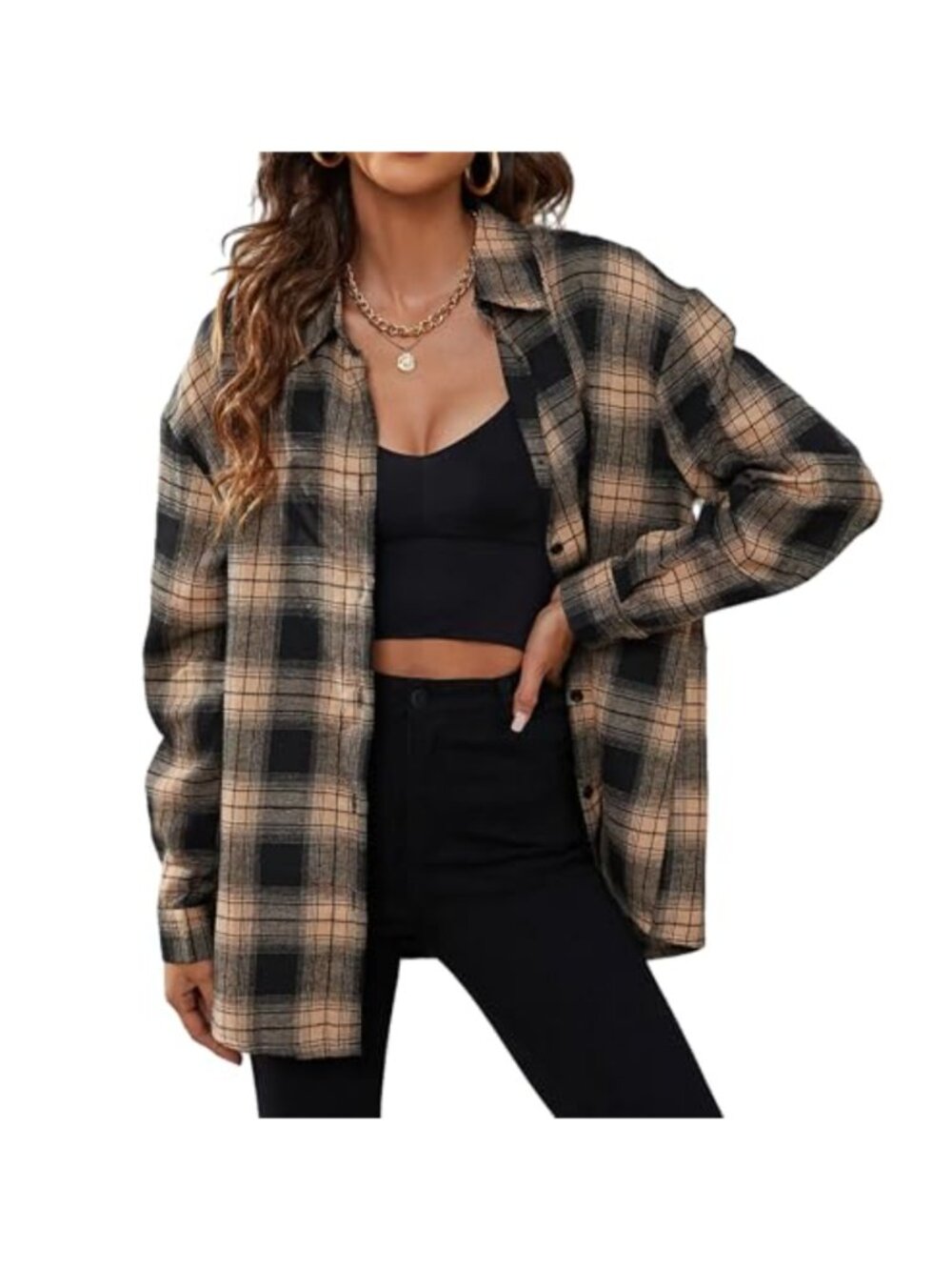 Womens Plaid Flannel Shirt Roll Up Long Sleeve Button Down Collared Blouse